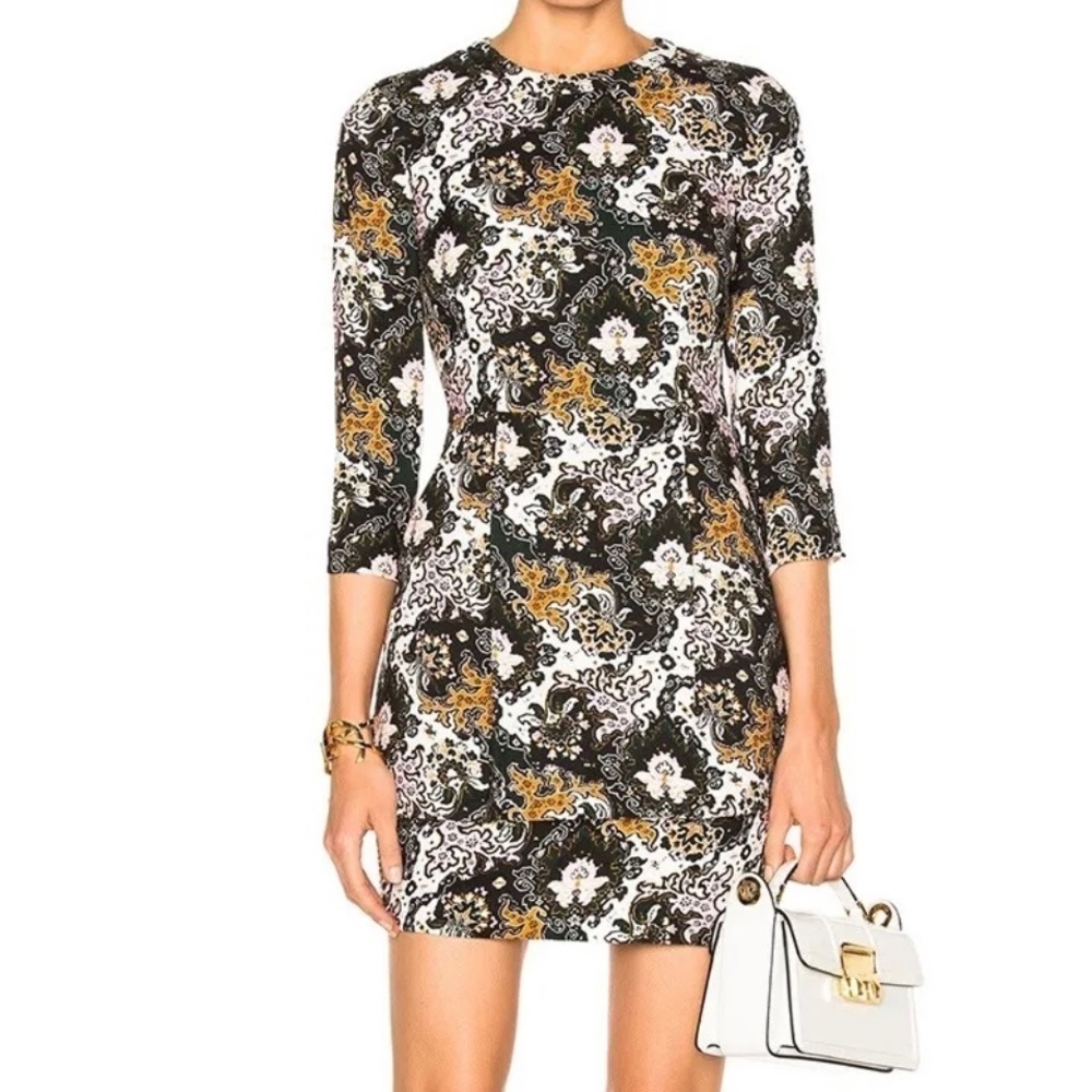 A.L.C. Paisley Print multi color 100% silk long sleeve mini dress size 10 Medium